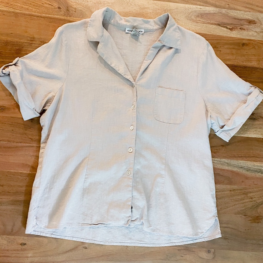 Vintage 90s Short Sleeve Button Down Linen Shirt